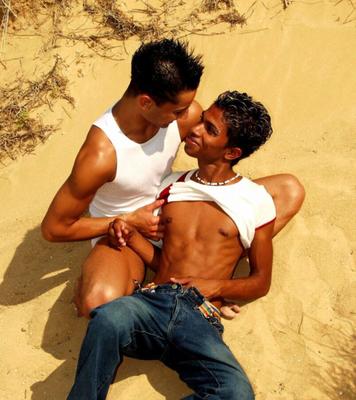 Two hot boys having sex on the beach