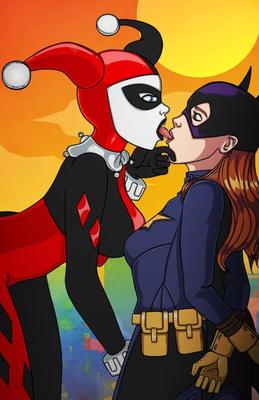 Batman, Batgirl, and Harley